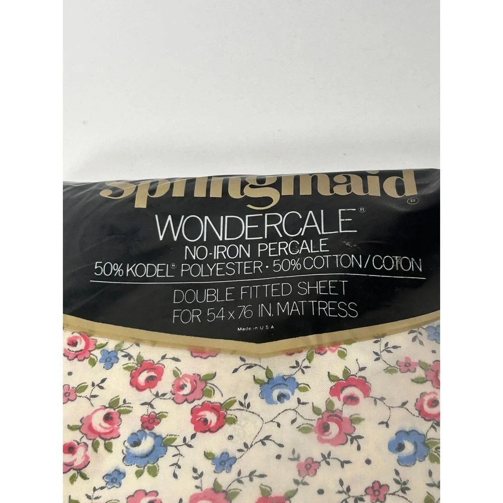 Springmaid Wondercale Vintage Floral Double Fitted Sheet Pink Blue Roses New